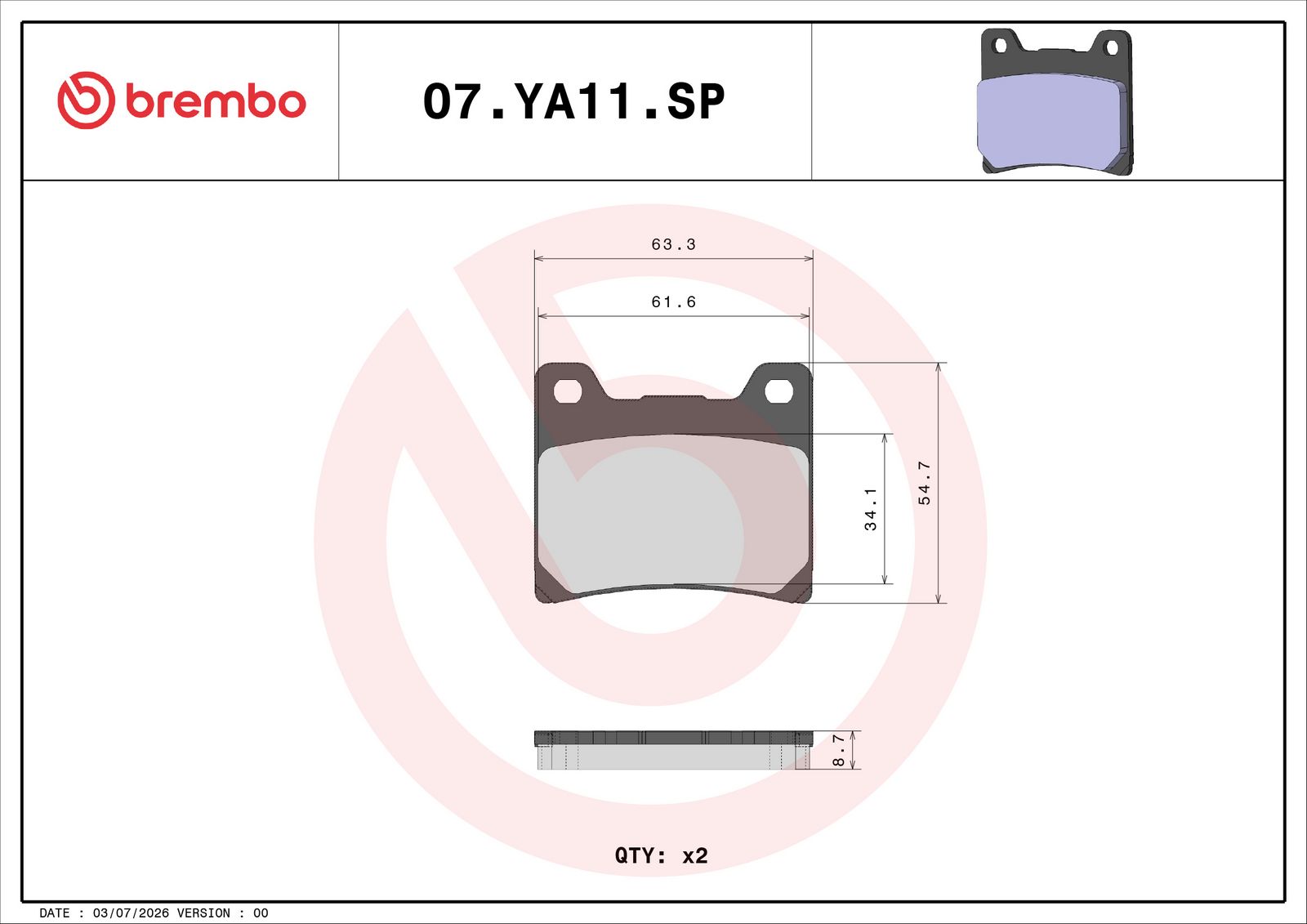 BREMBO 07YA11SP - Bremsbelagsatz, Scheibenbremse