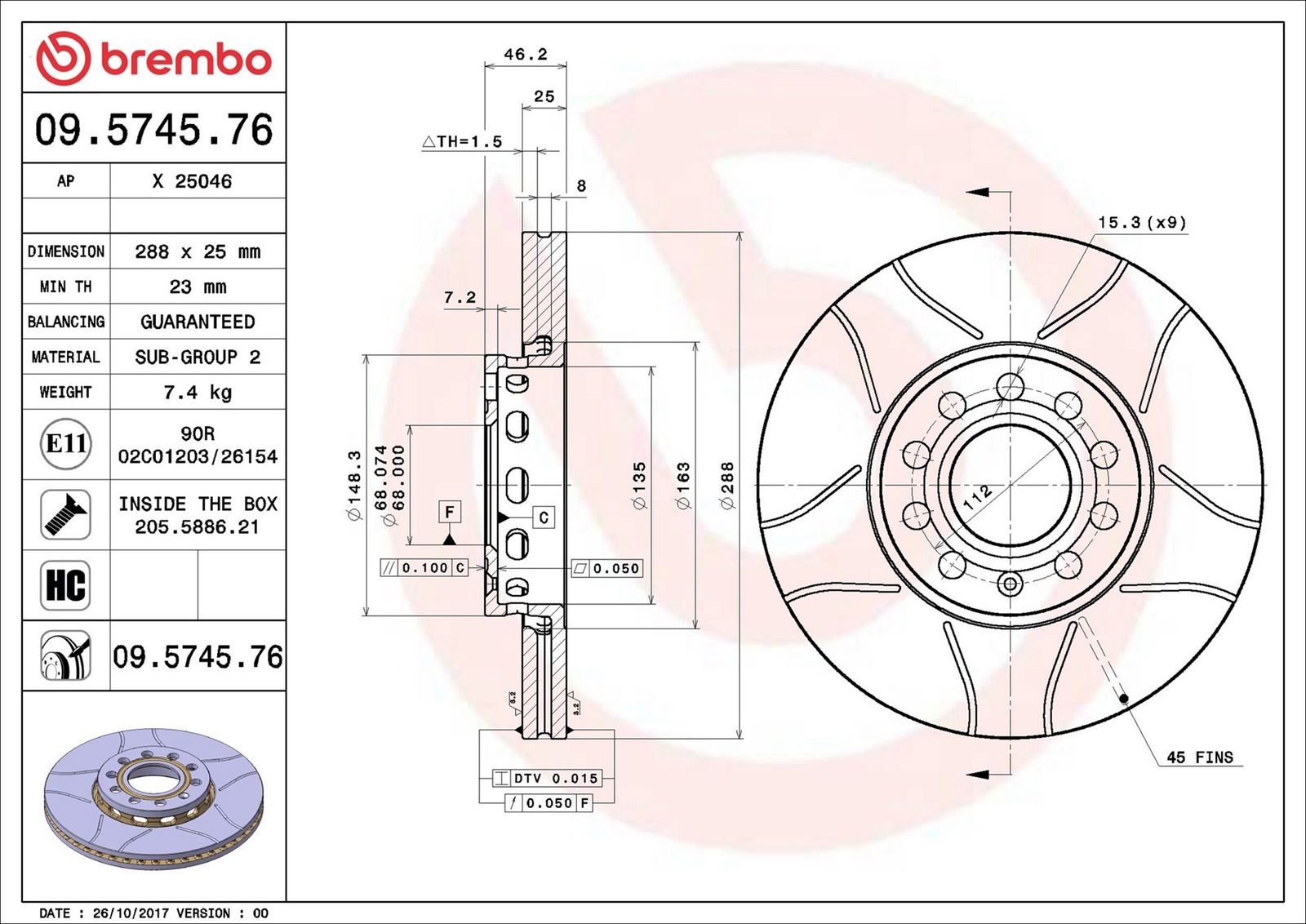 BREMBO 09.5745.76 - Bremsscheibe