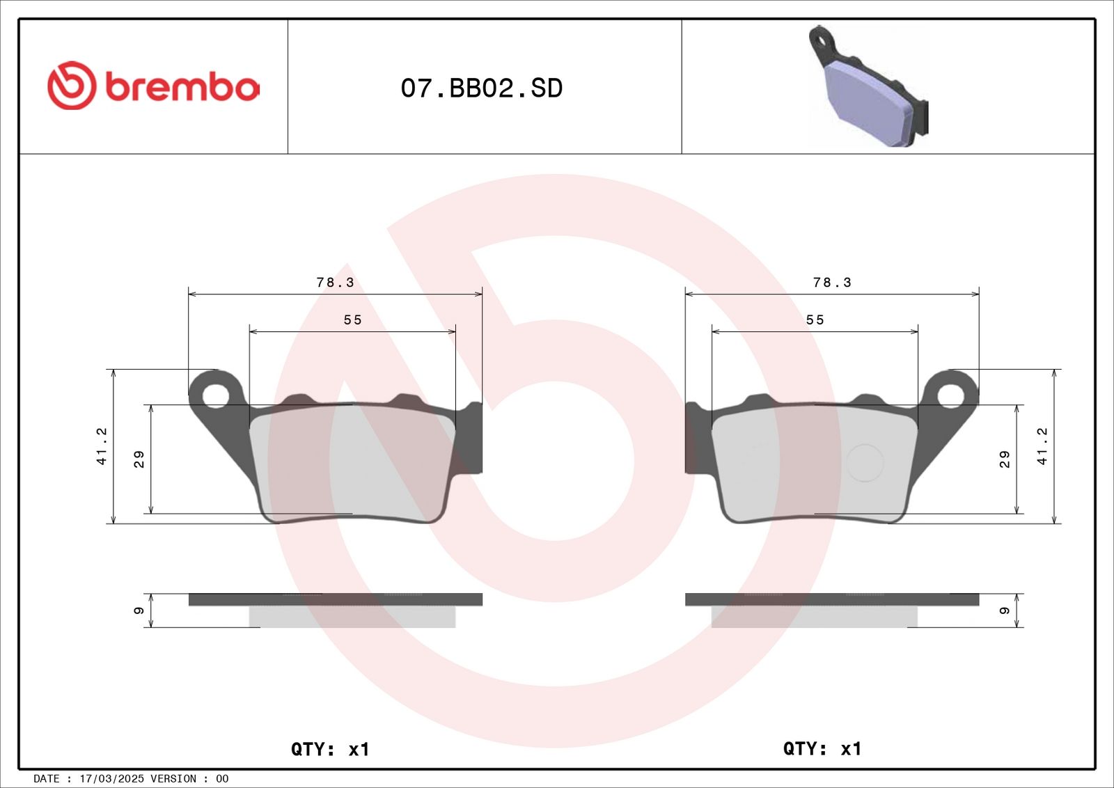 BREMBO 07BB02SD - Bremsbelagsatz, Scheibenbremse