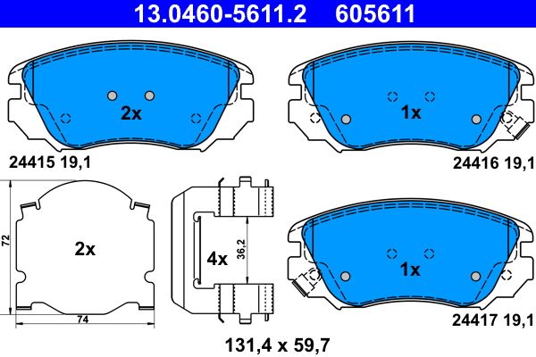 ATE 13.0460-5611.2 - Bremsbelagsatz, Scheibenbremse