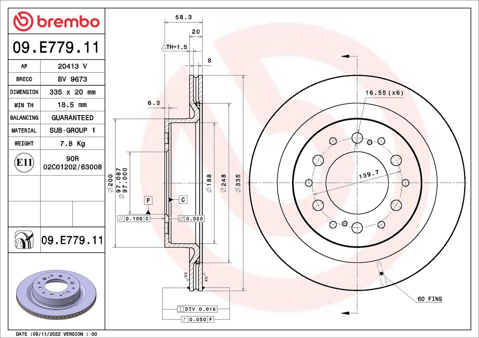 BREMBO 09.E779.11 - Bremsscheibe
