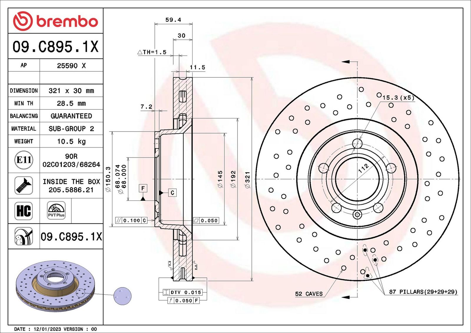 BREMBO 09.C895.1X - Bremsscheibe