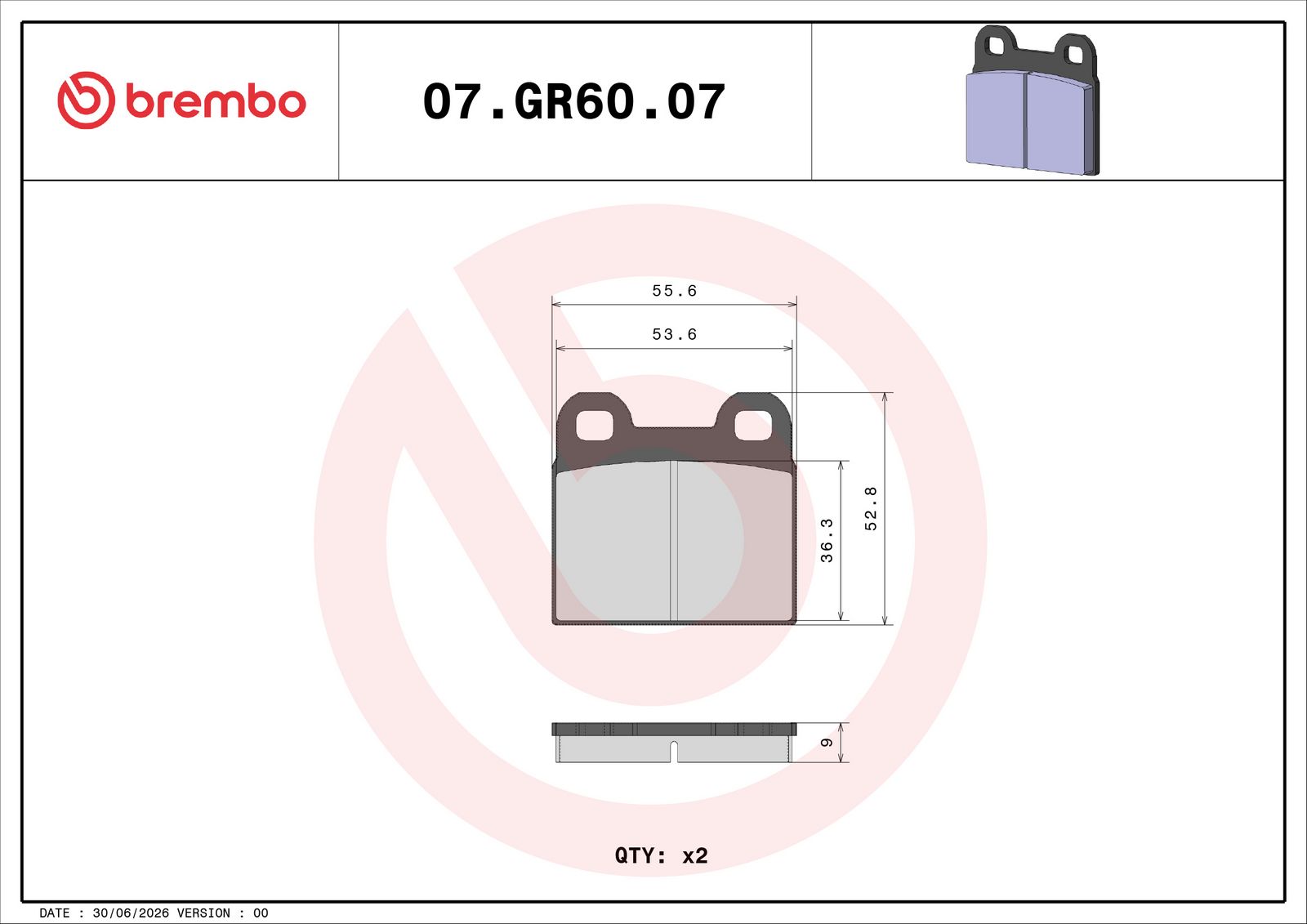 BREMBO 07GR6007 - Bremsbelagsatz, Scheibenbremse
