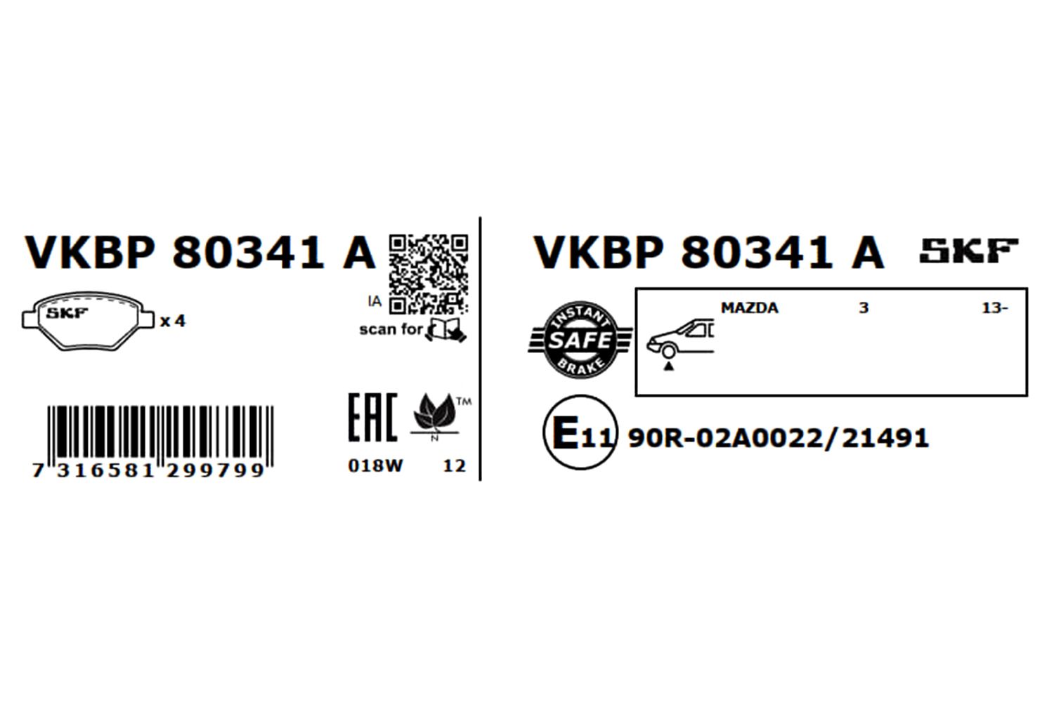 SKF VKBP 80341 A - Bremsbelagsatz, Scheibenbremse