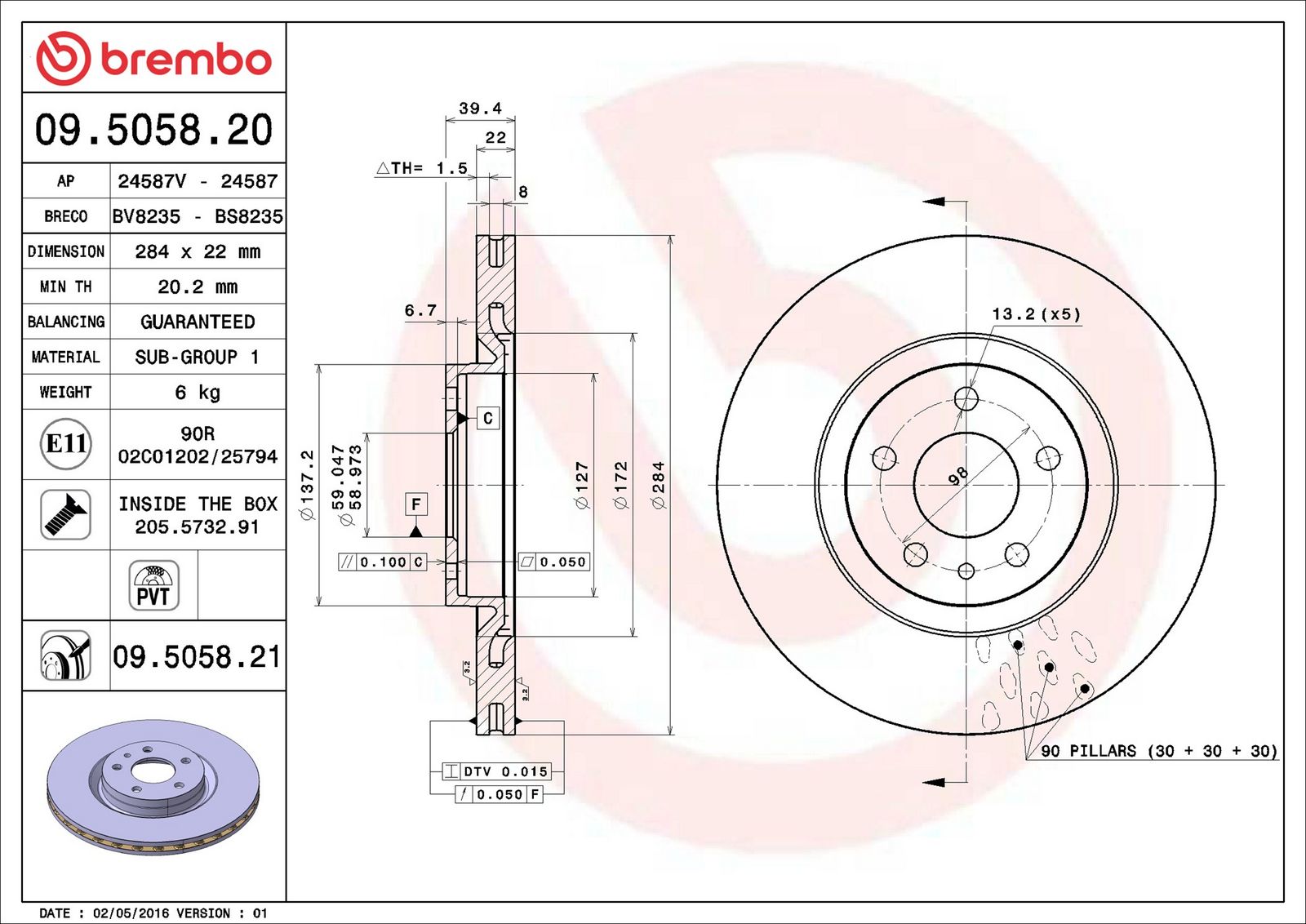 BREMBO 09.5058.21 - Bremsscheibe