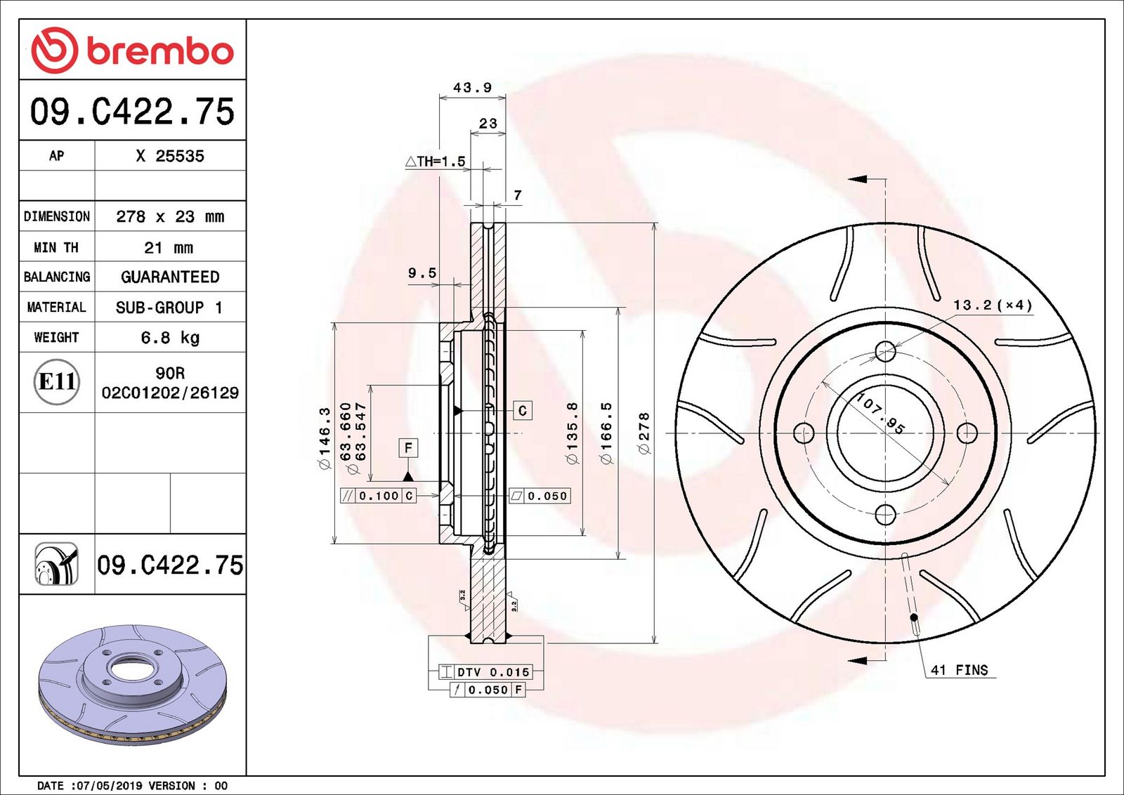 BREMBO 09.C422.75 - Bremsscheibe
