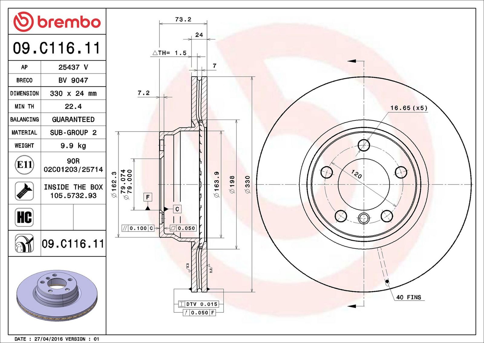 BREMBO 09.C116.11 - Bremsscheibe
