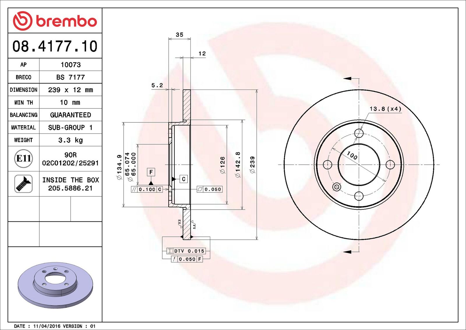BREMBO 08.4177.10 - Bremsscheibe