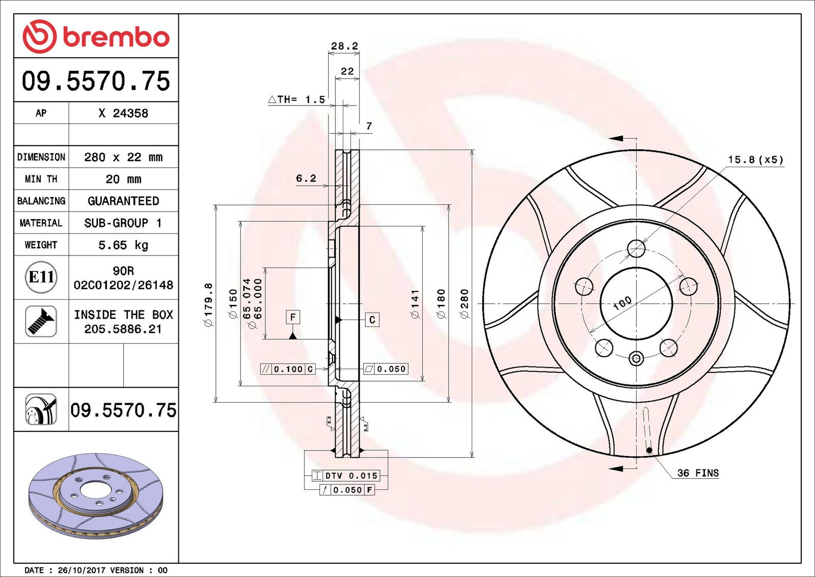 BREMBO 09.5570.75 - Bremsscheibe