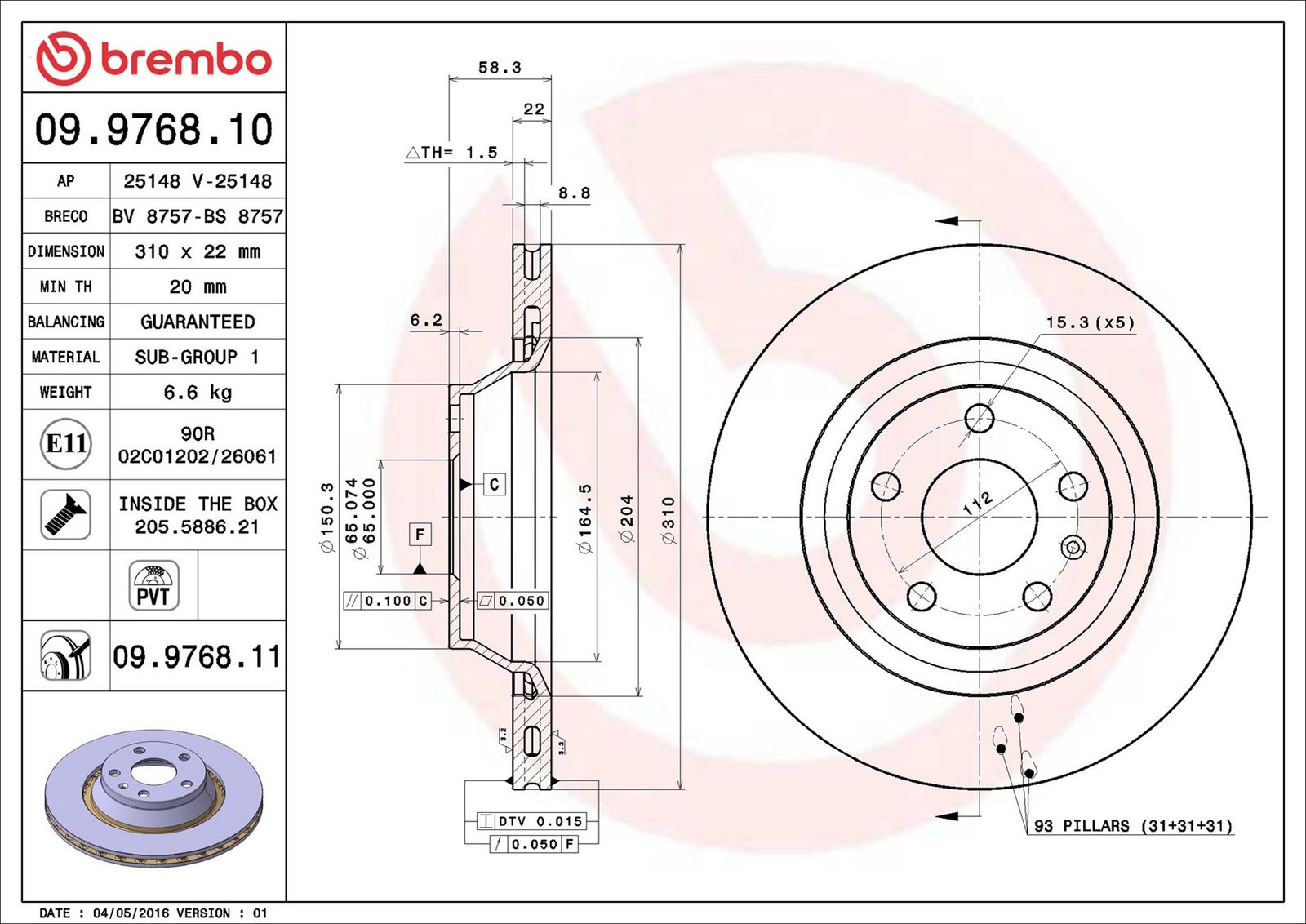 BREMBO 09.9768.11 - Bremsscheibe