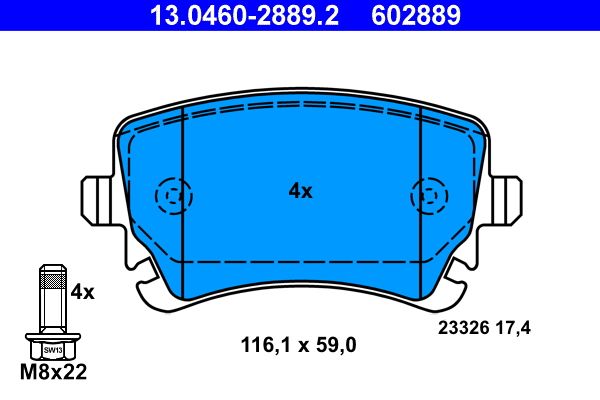 ATE 13.0460-2889.2 - Bremsbelagsatz, Scheibenbremse