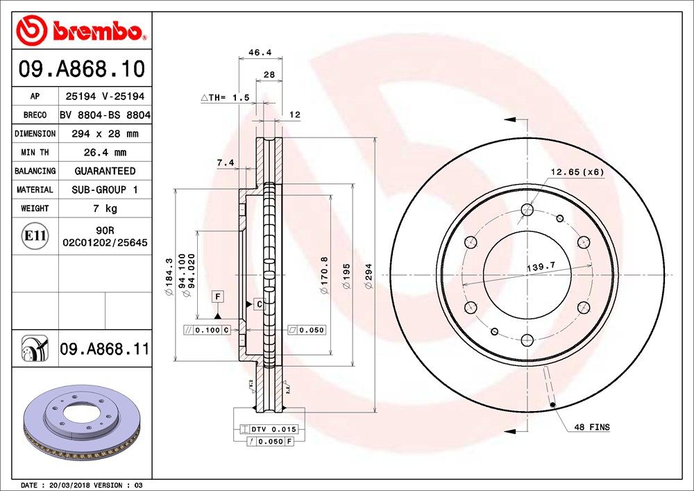 BREMBO 09.A868.11 - Bremsscheibe