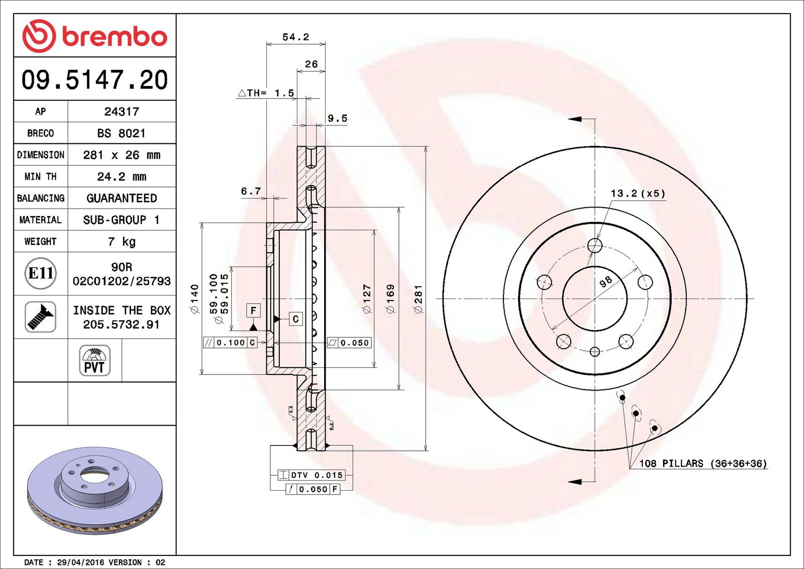BREMBO 09.5147.20 - Bremsscheibe