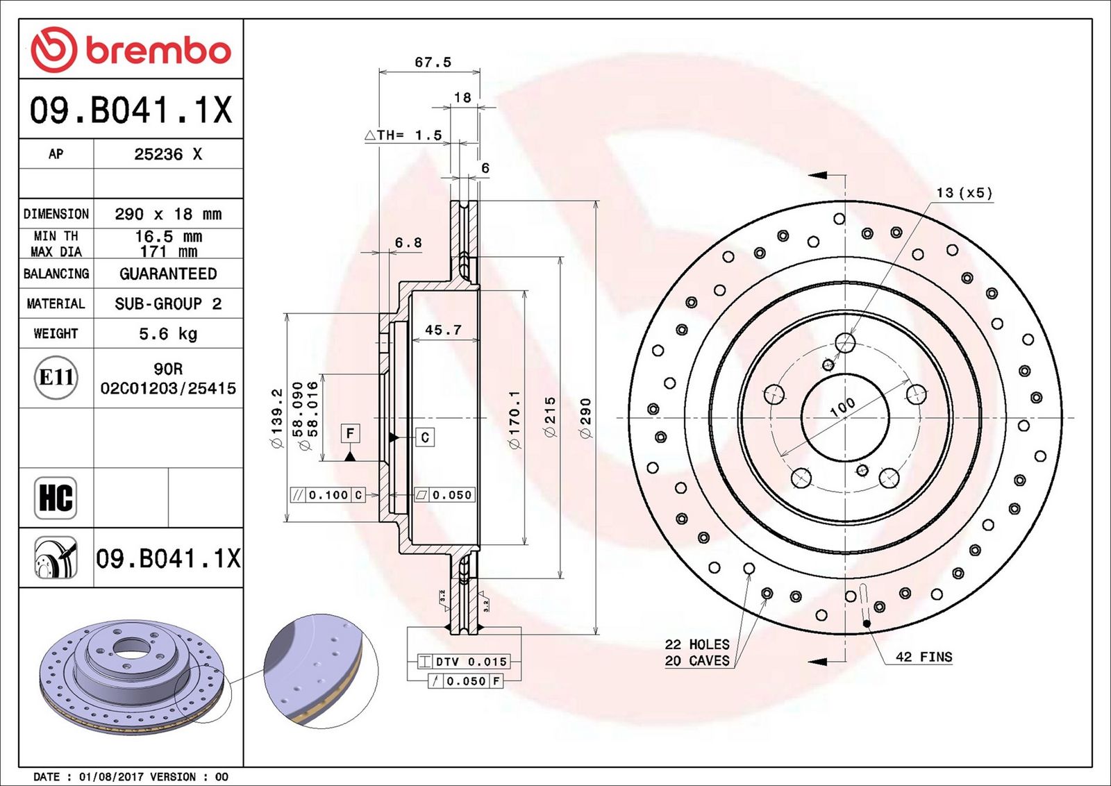 BREMBO 09.B041.1X - Bremsscheibe