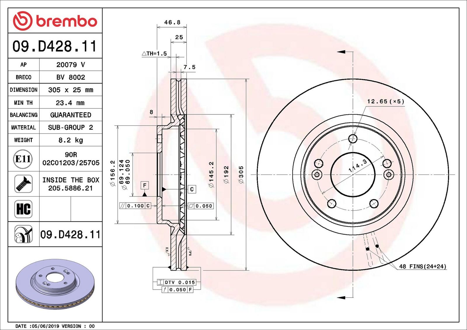 BREMBO 09.D428.11 - Bremsscheibe