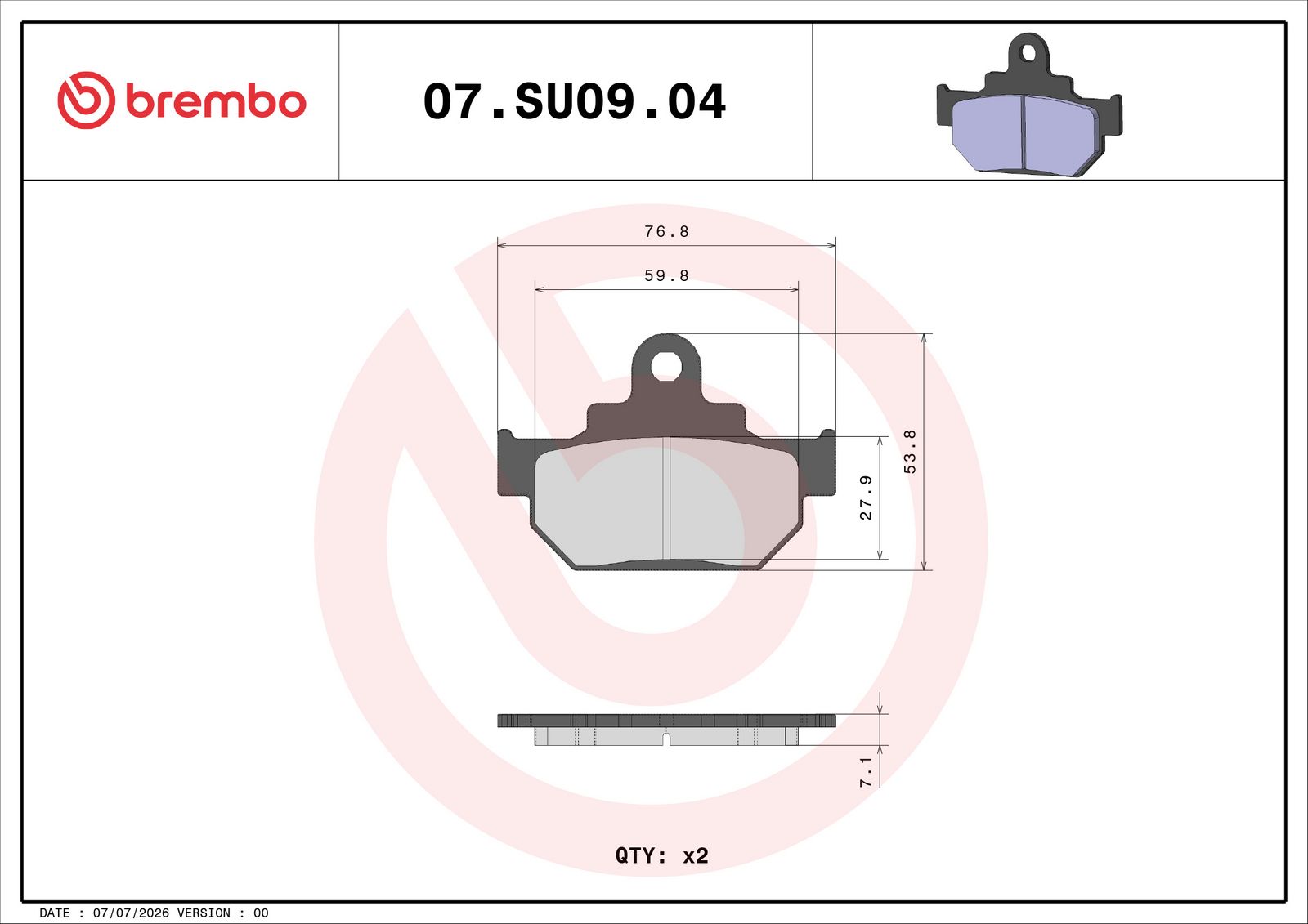 BREMBO 07SU0904 - Bremsbelagsatz, Scheibenbremse