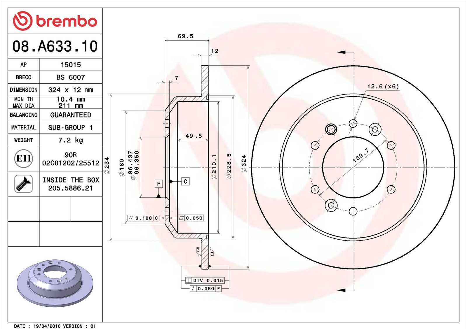 BREMBO 08.A633.10 - Bremsscheibe