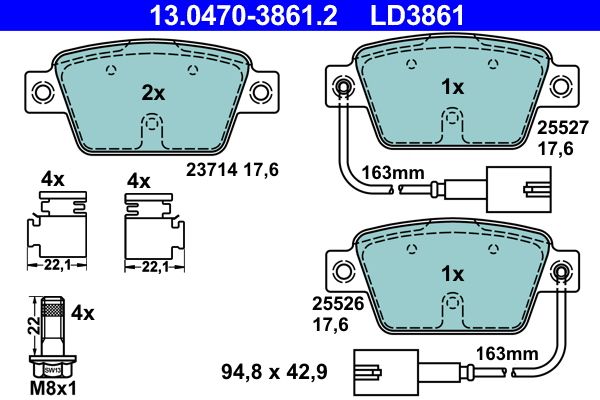 ATE 13.0470-3861.2 - Bremsbelagsatz, Scheibenbremse