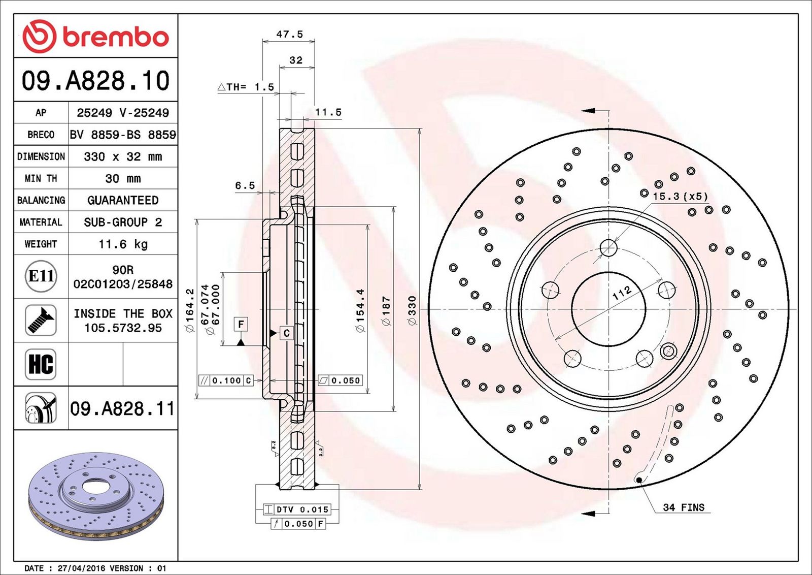 BREMBO 09.A828.11 - Bremsscheibe