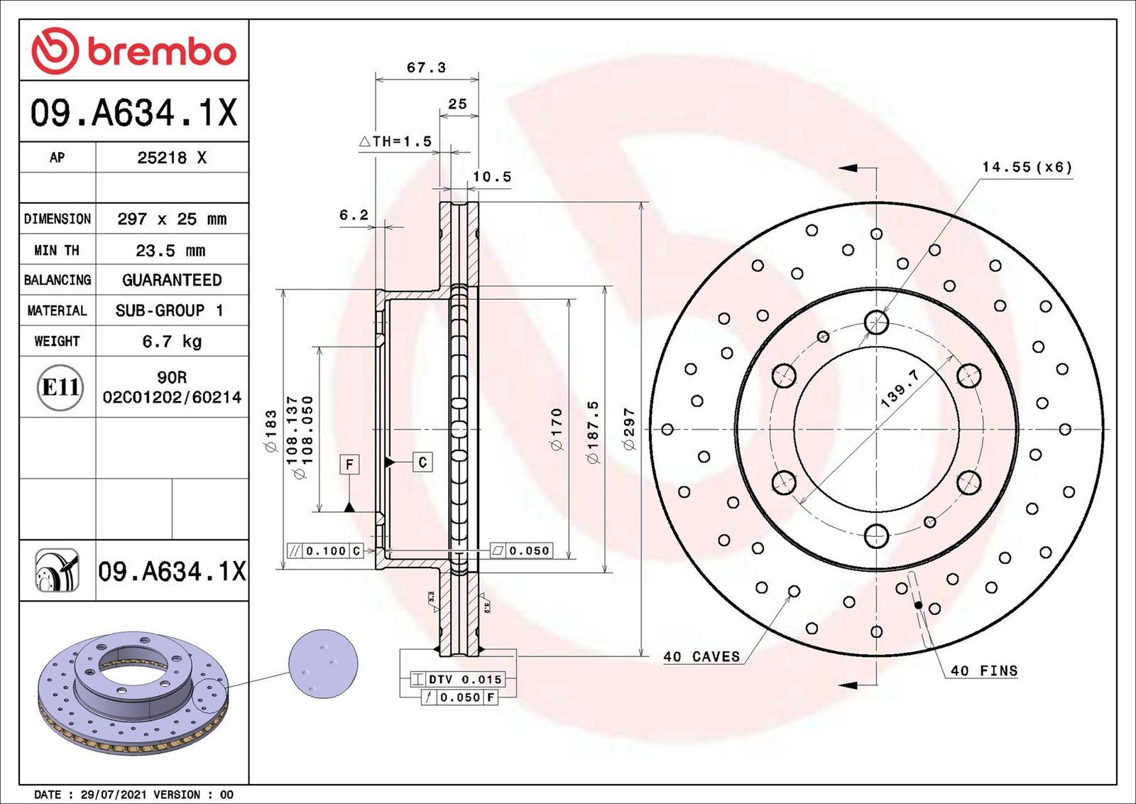 BREMBO 09.A634.1X - Bremsscheibe