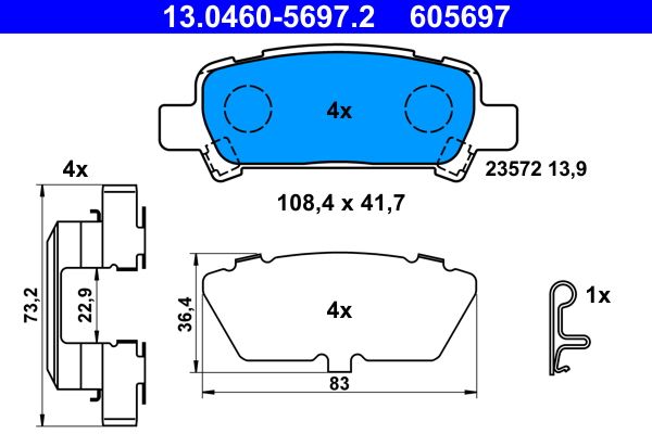 ATE 13.0460-5697.2 - Bremsbelagsatz, Scheibenbremse