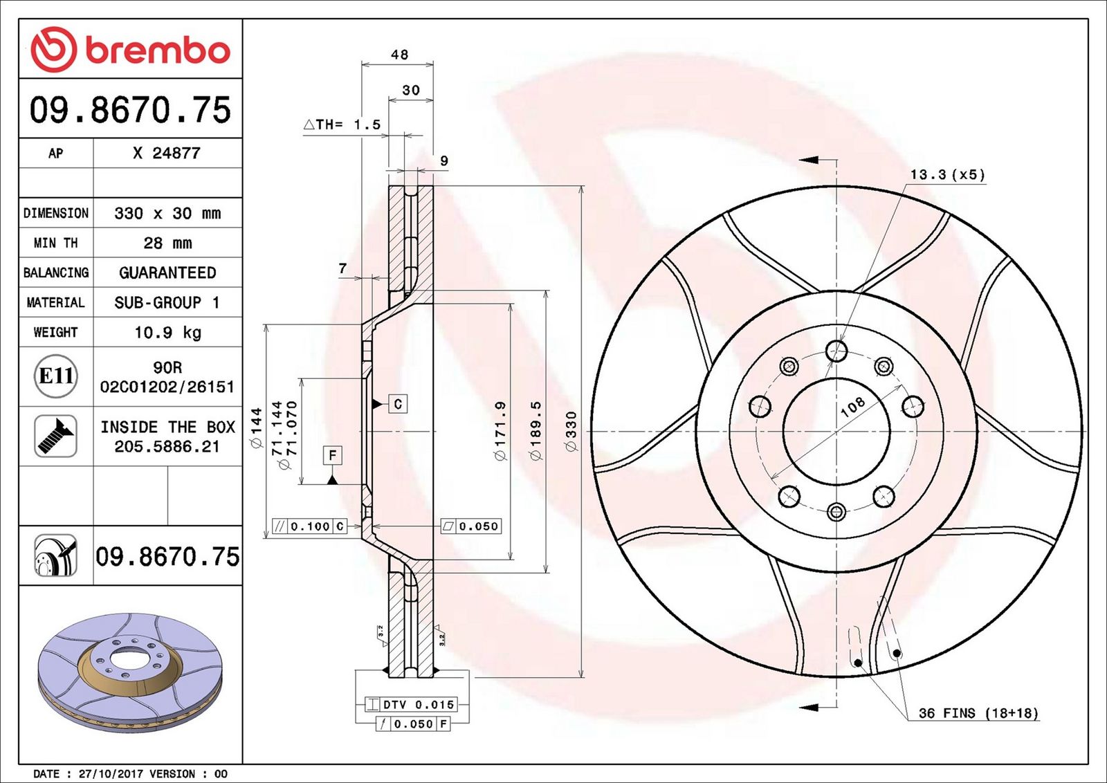 BREMBO 09.8670.75 - Bremsscheibe