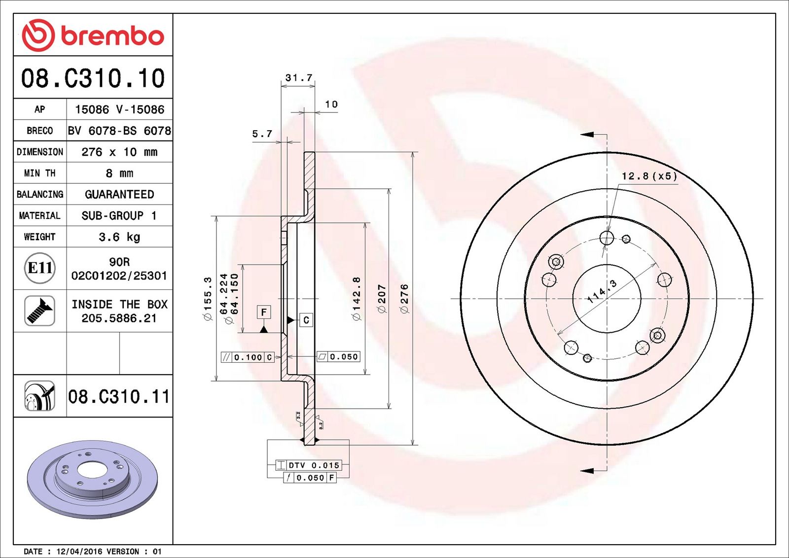 BREMBO 08.C310.11 - Bremsscheibe