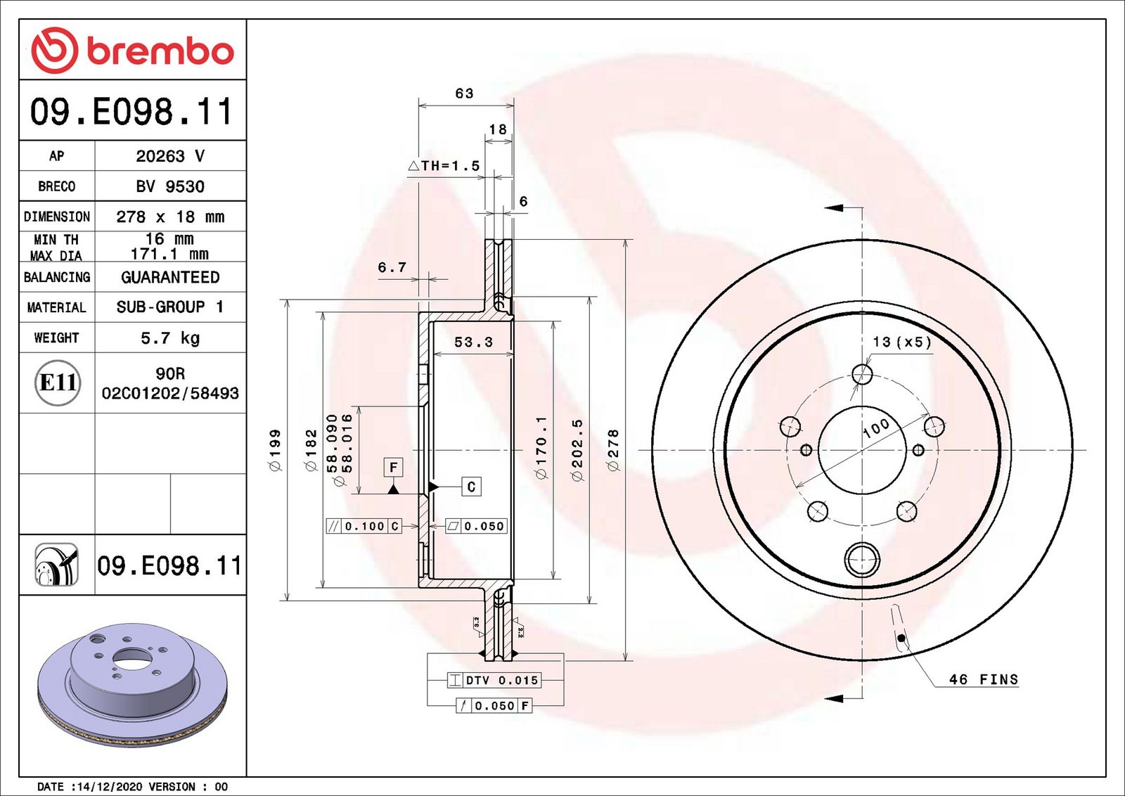 BREMBO 09.E098.11 - Bremsscheibe