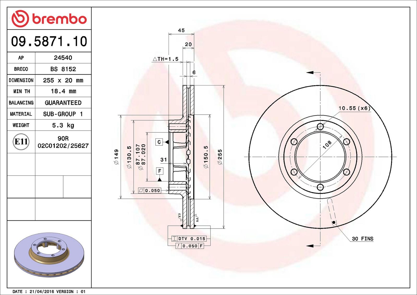 BREMBO 09.5871.10 - Bremsscheibe