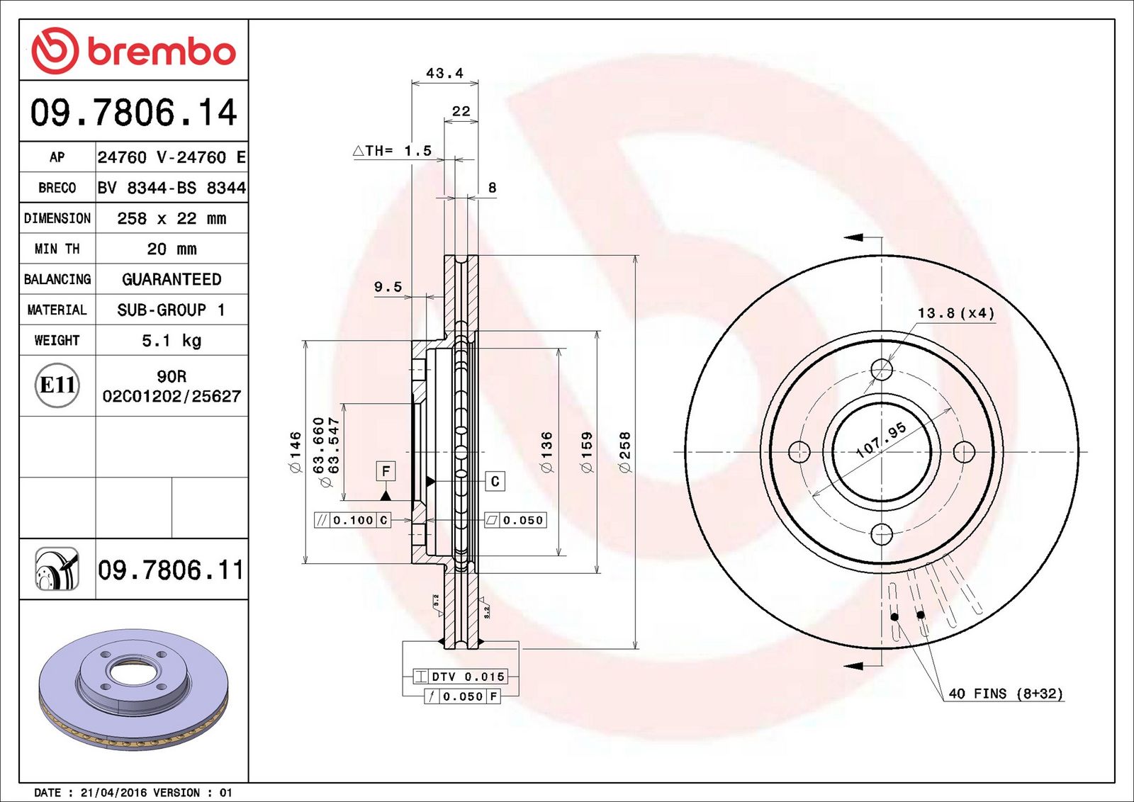 BREMBO 09.7806.11 - Bremsscheibe