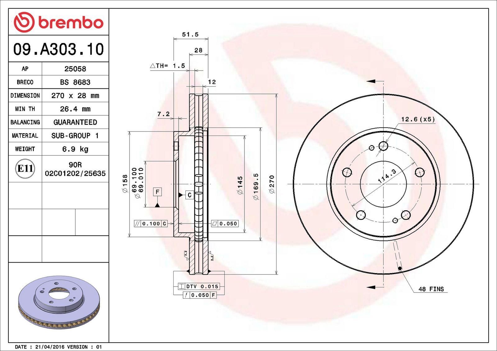 BREMBO 09.A303.10 - Bremsscheibe