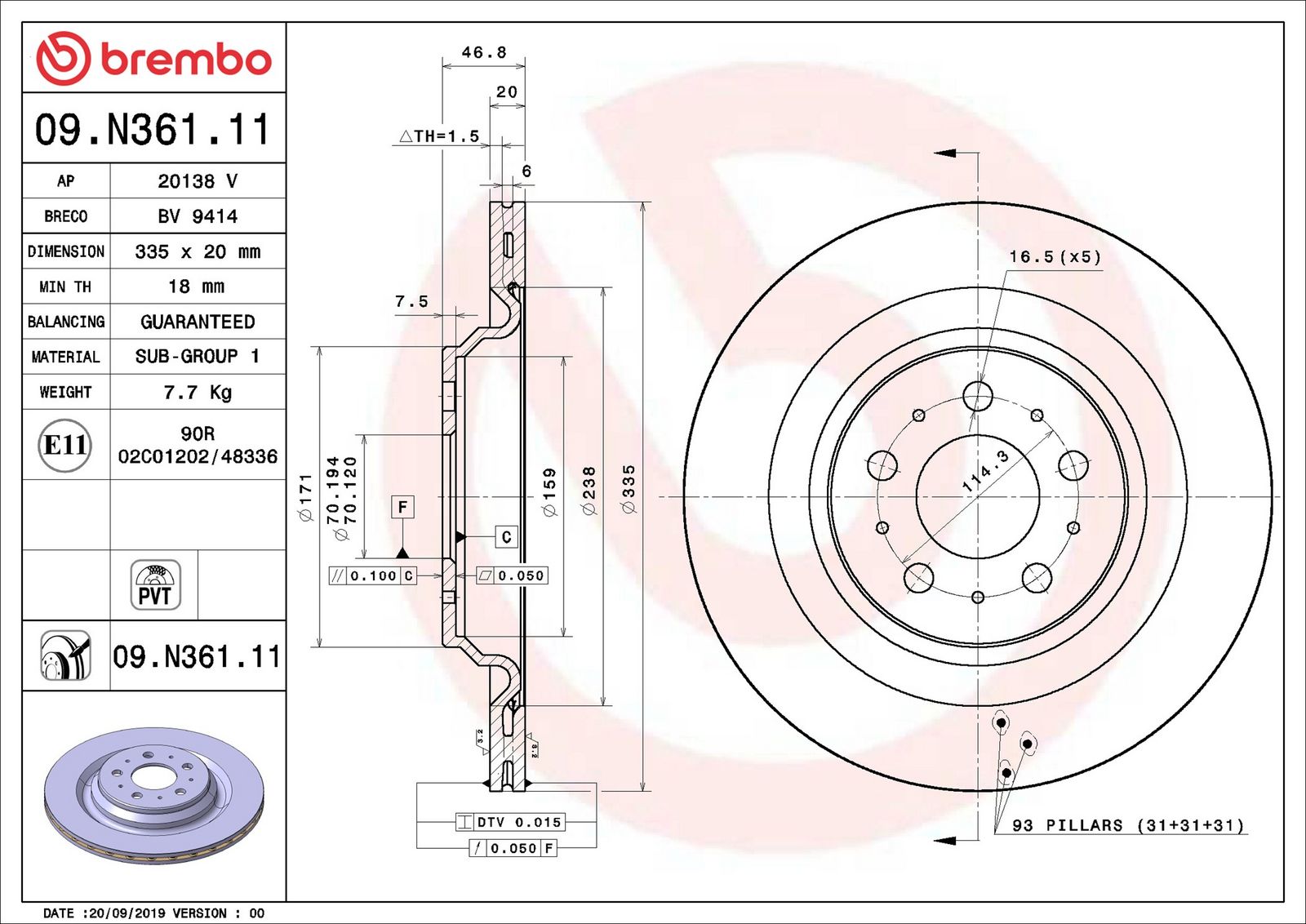 BREMBO 09.N361.11 - Bremsscheibe