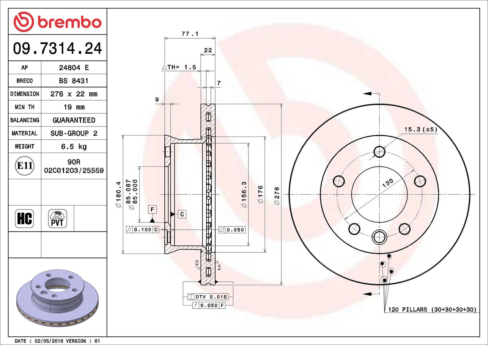 BREMBO 09.7314.24 - Bremsscheibe