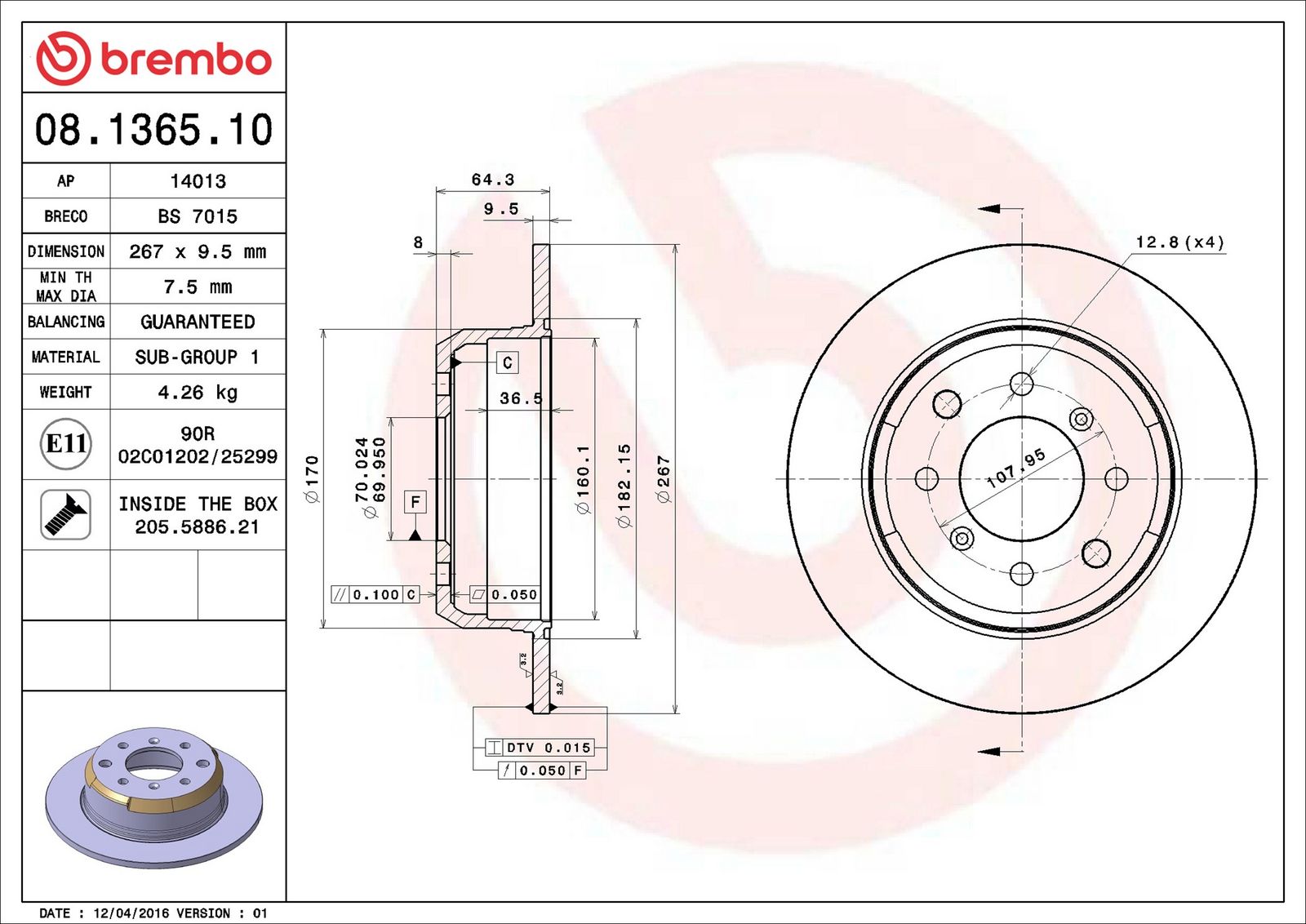 BREMBO 08.1365.10 - Bremsscheibe