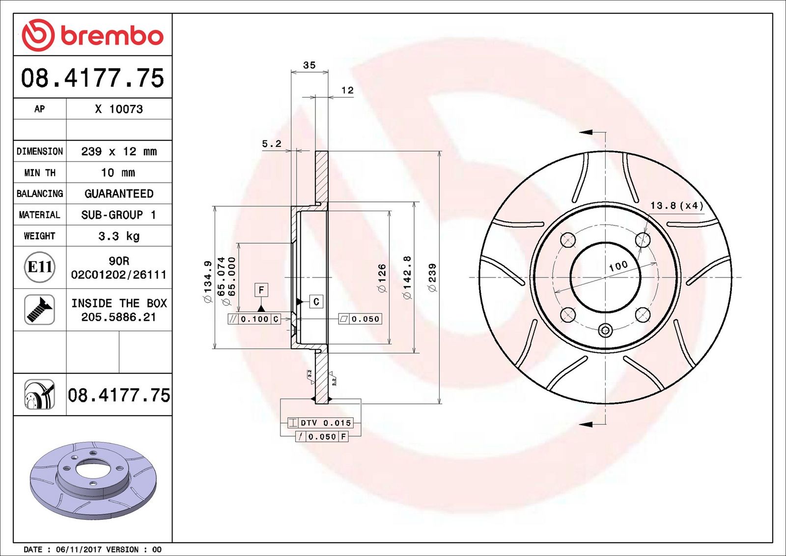 BREMBO 08.4177.75 - Bremsscheibe