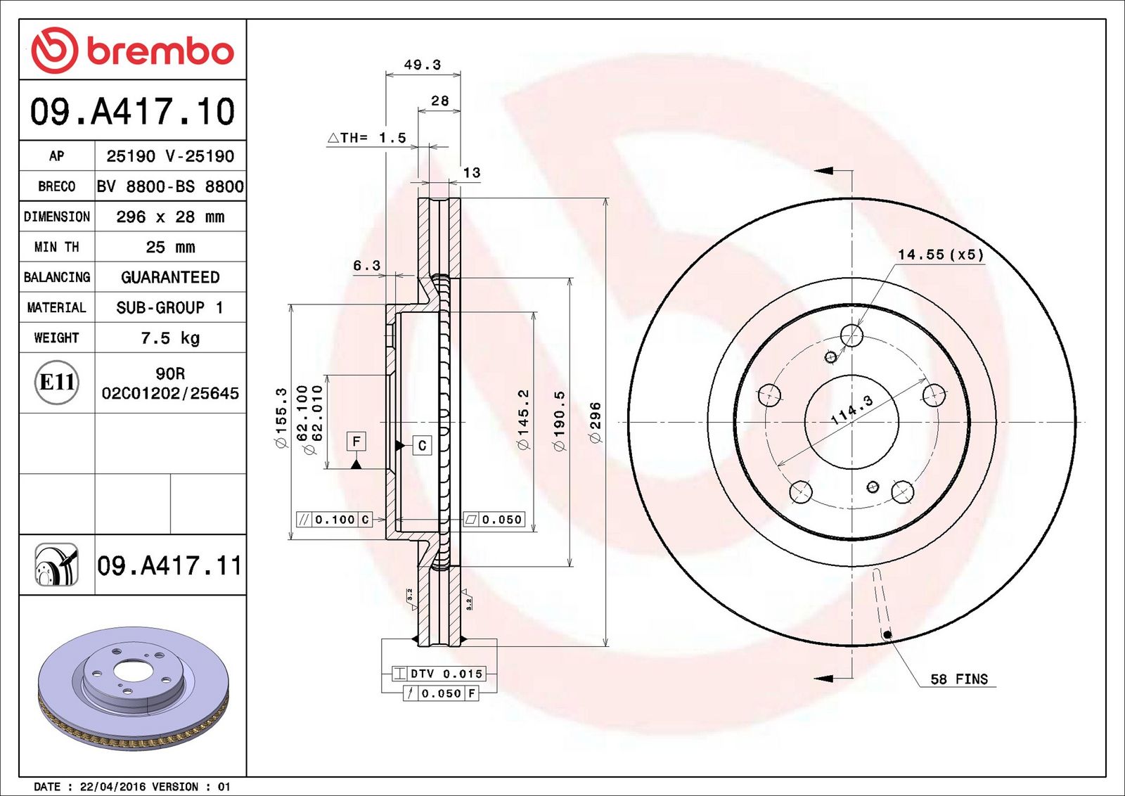 BREMBO 09.A417.11 - Bremsscheibe
