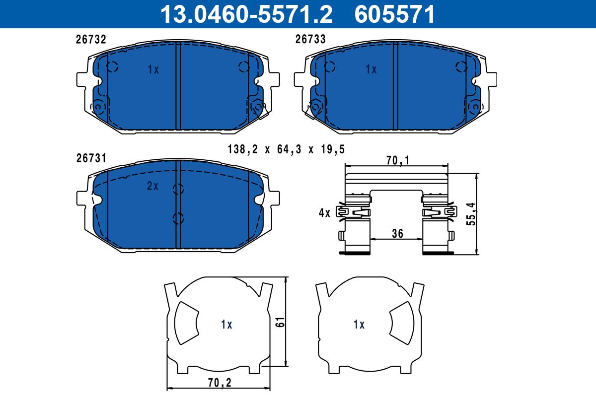 ATE 13.0460-5571.2 - Bremsbelagsatz, Scheibenbremse