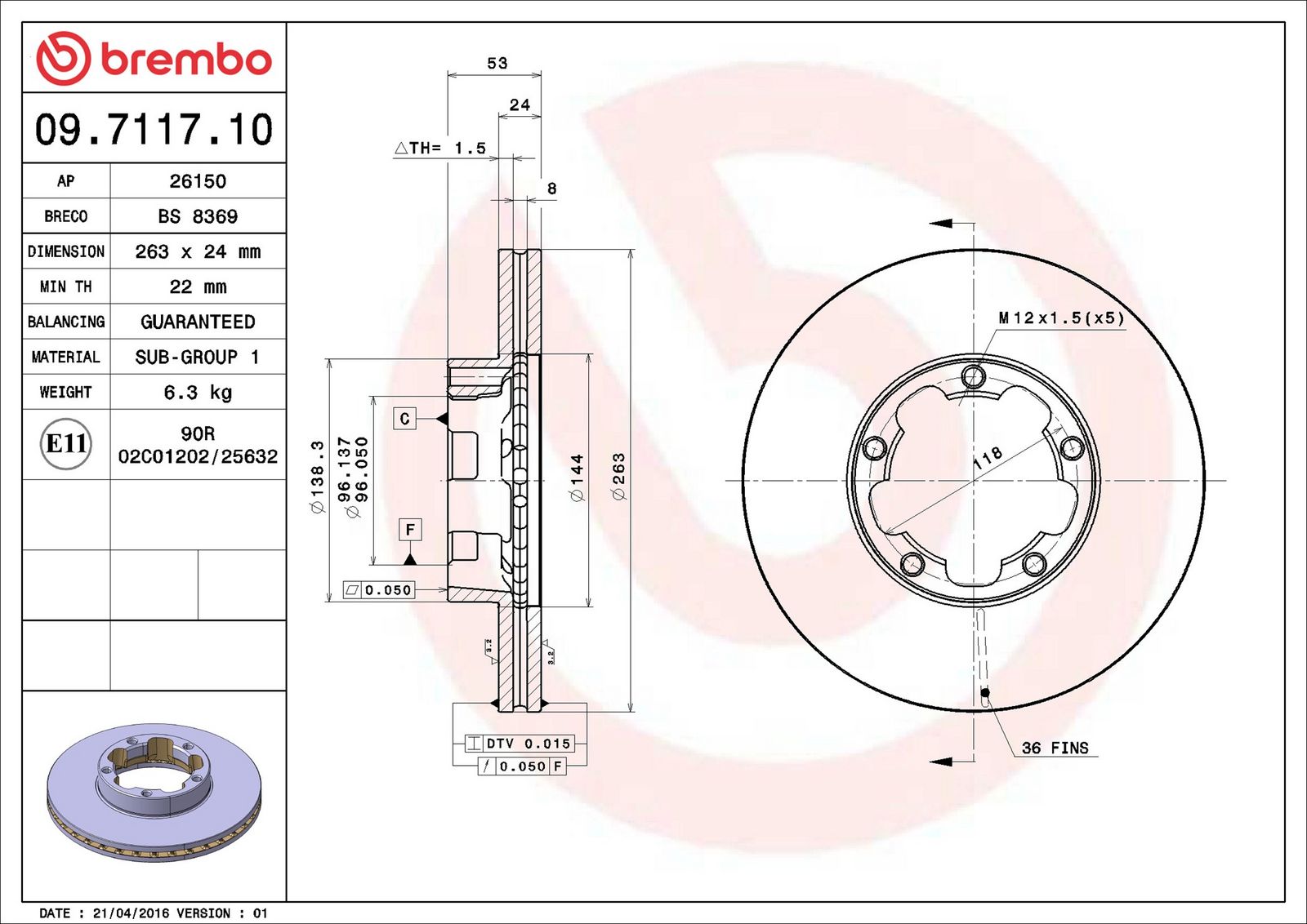 BREMBO 09.7117.10 - Bremsscheibe