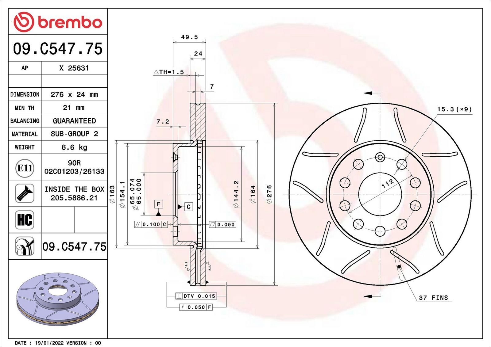 BREMBO 09.C547.75 - Bremsscheibe