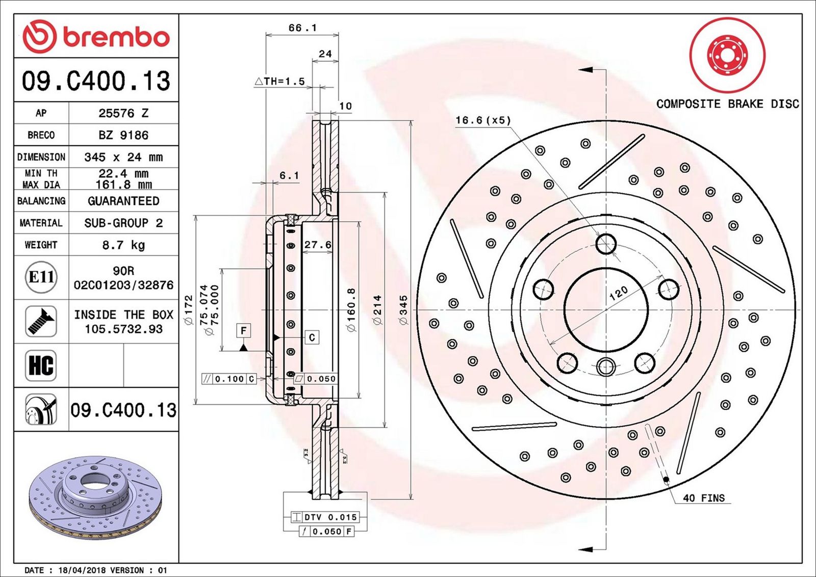 BREMBO 09.C400.13 - Bremsscheibe
