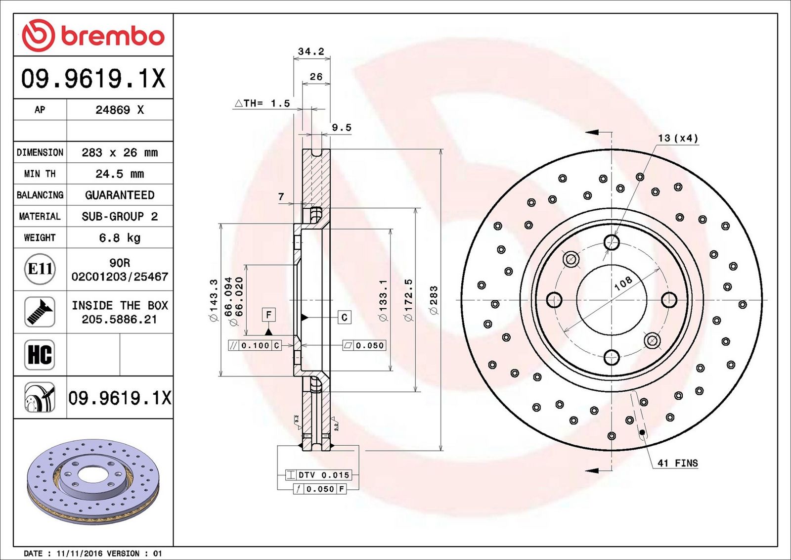 BREMBO 09.9619.1X - Bremsscheibe