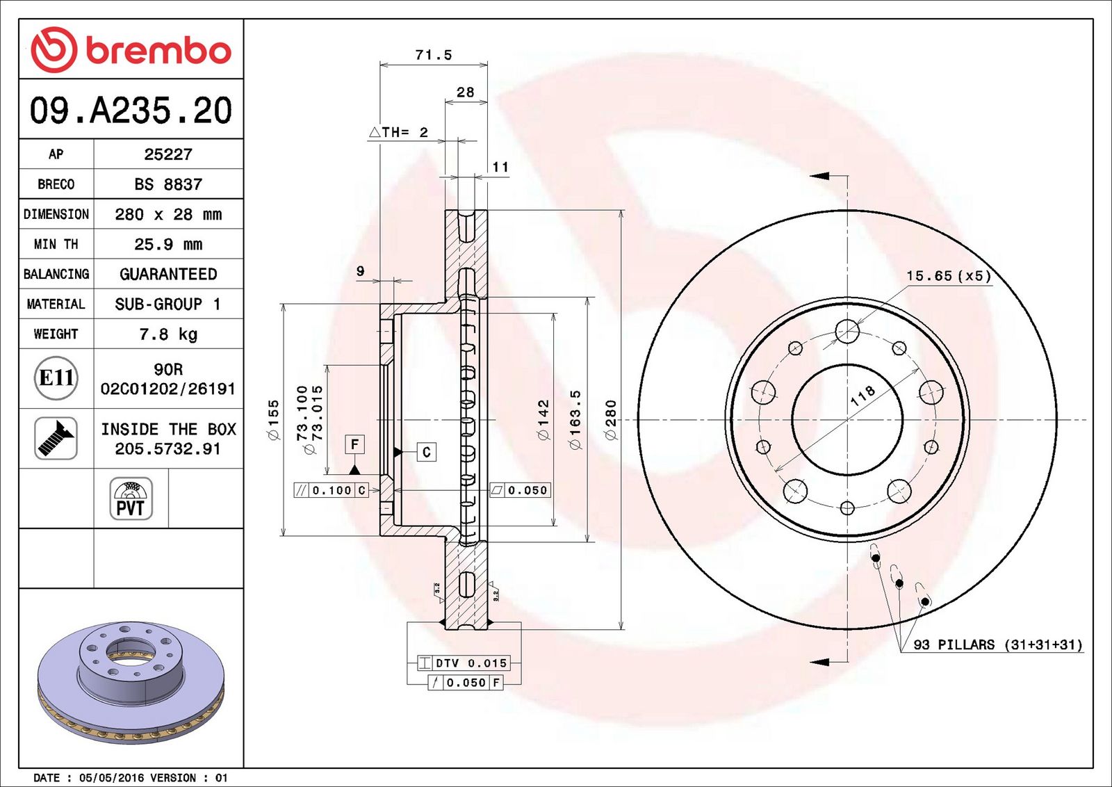 BREMBO 09.A235.20 - Bremsscheibe