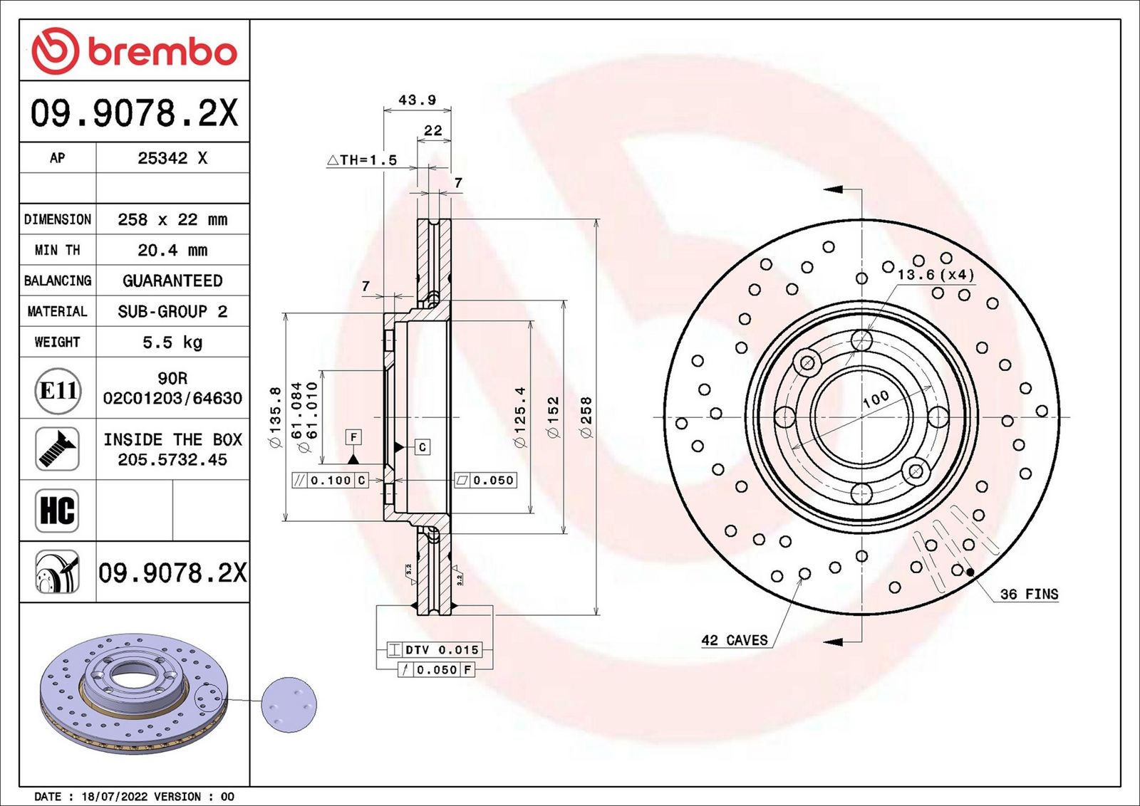 BREMBO 09.9078.2X - Bremsscheibe