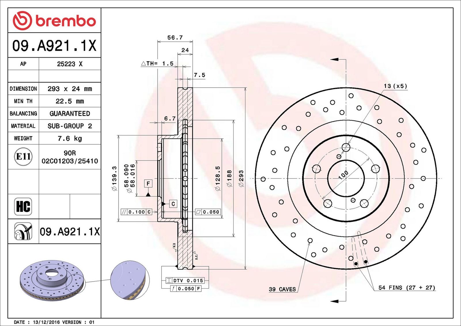 BREMBO 09.A921.1X - Bremsscheibe