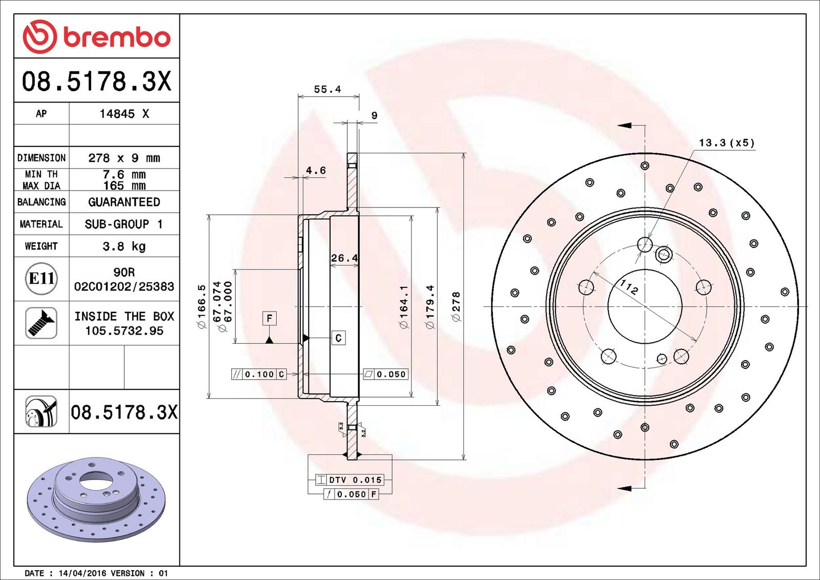 BREMBO 08.5178.3X - Bremsscheibe