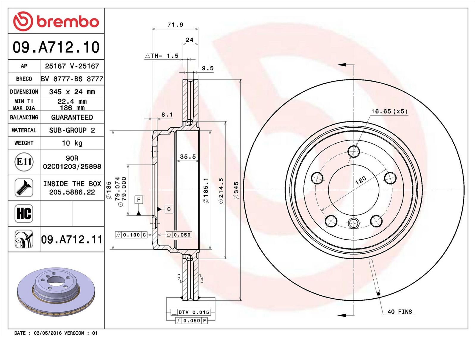 BREMBO 09.A712.11 - Bremsscheibe