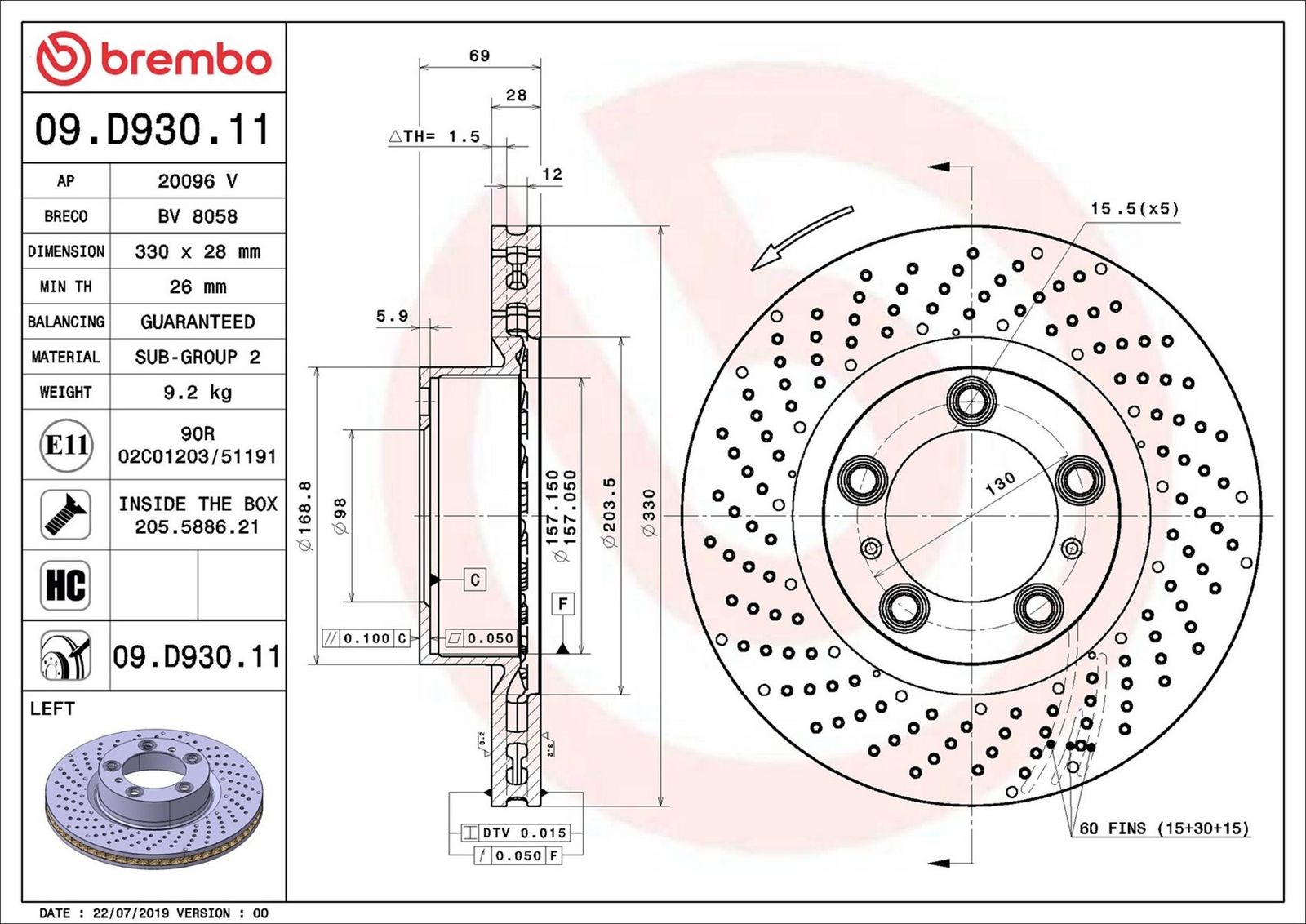 BREMBO 09.D930.11 - Bremsscheibe
