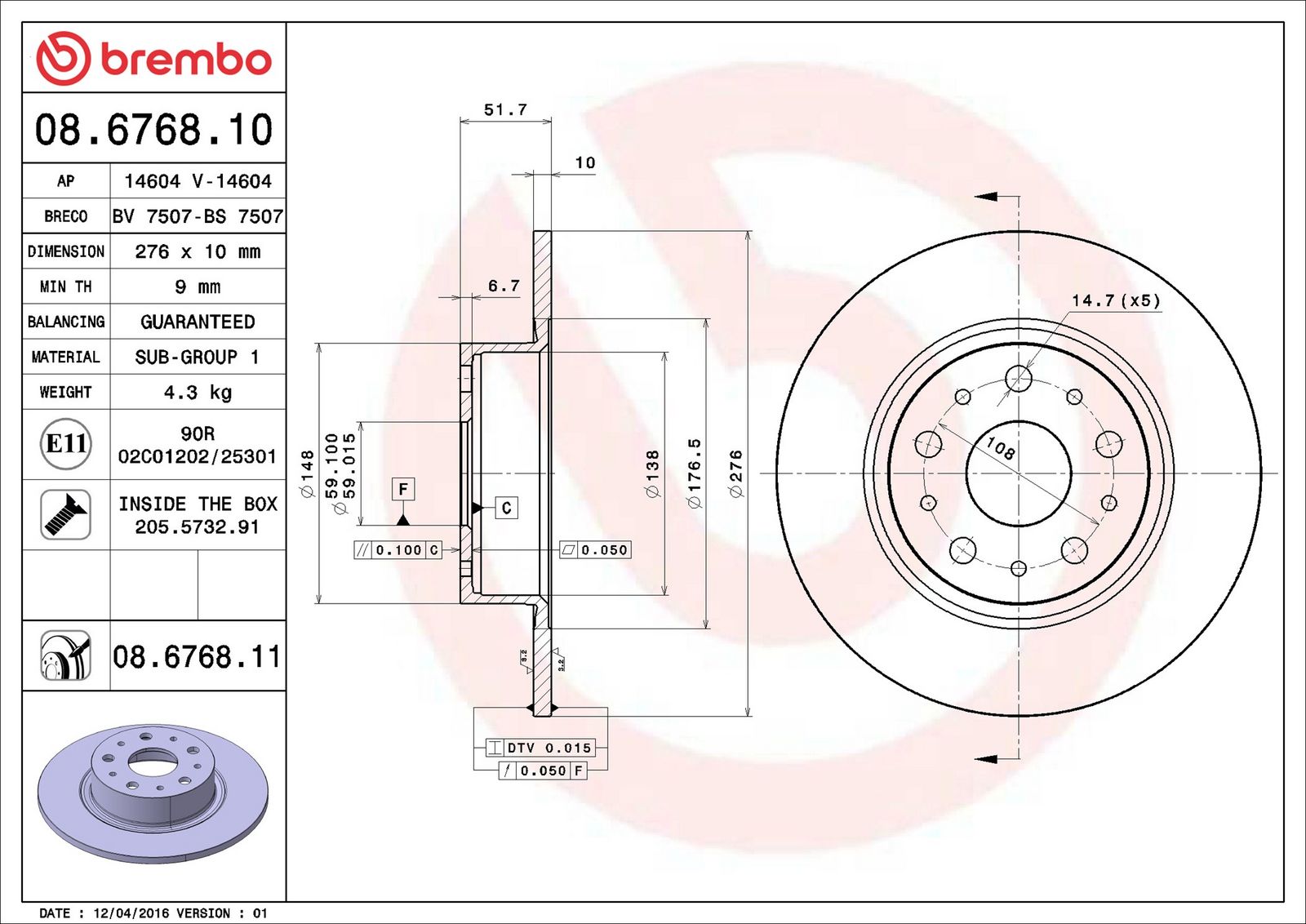 BREMBO 08.6768.11 - Bremsscheibe