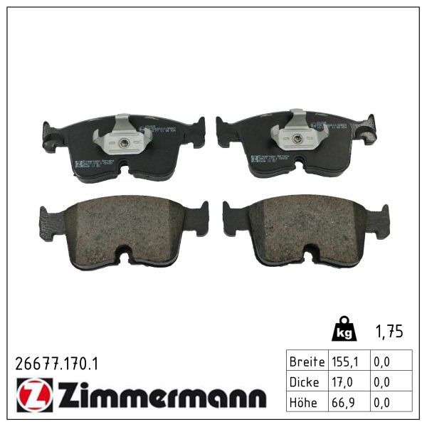 ZIMMERMANN 26677.170.1 - Bremsbelagsatz, Scheibenbremse