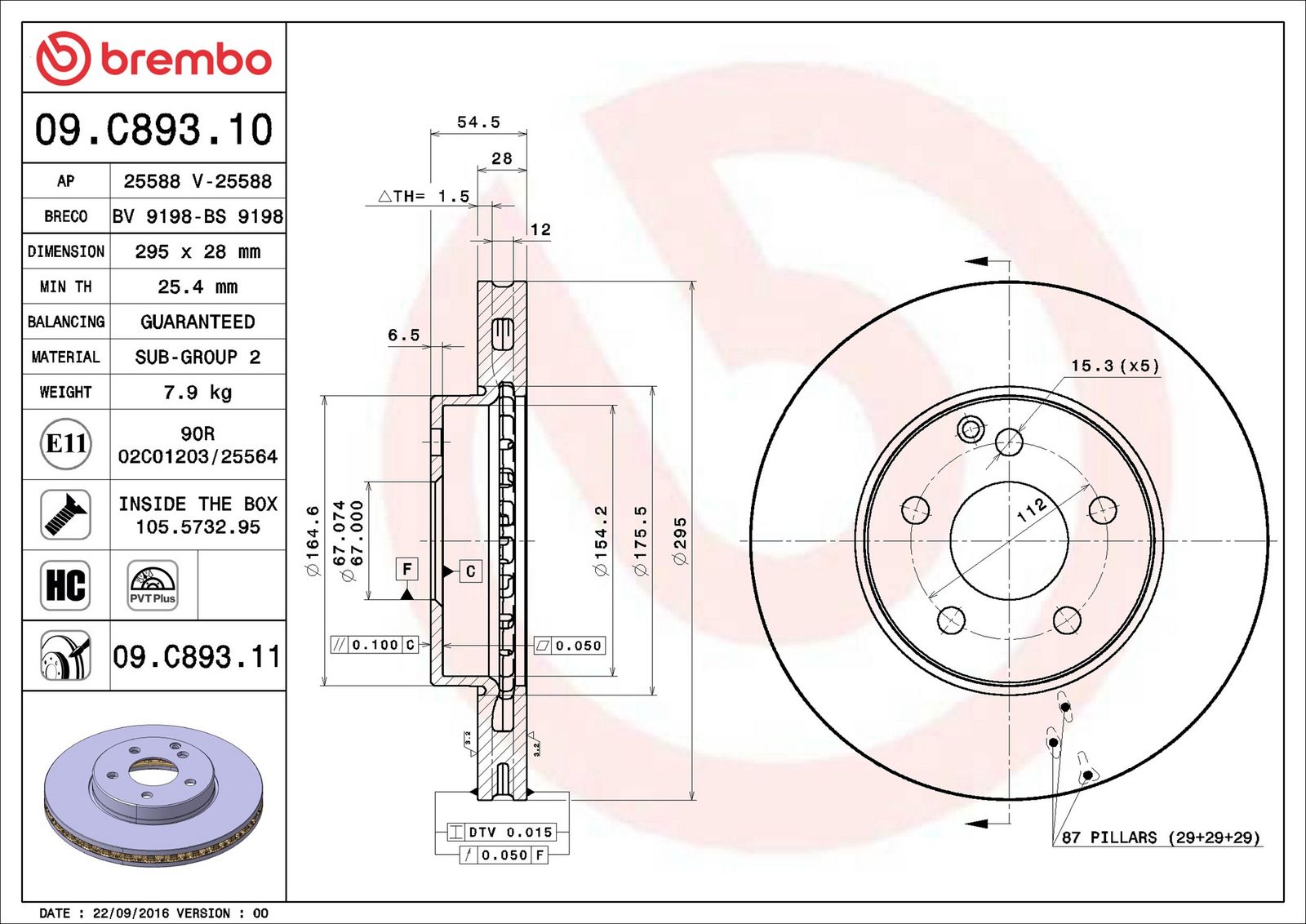 BREMBO 09.C893.11 - Bremsscheibe
